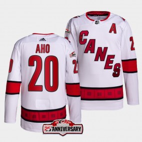 Carolina Hurricanes 25th Anniversary Sebastian Aho #20 White Jersey 2022-23 Authentic Away